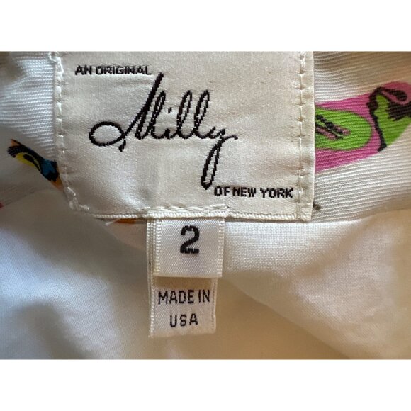 Milly Womens Silk Blend Sleeveless Novelty Bird Print Dress With Belt Size 2 - Picture 5 of 7